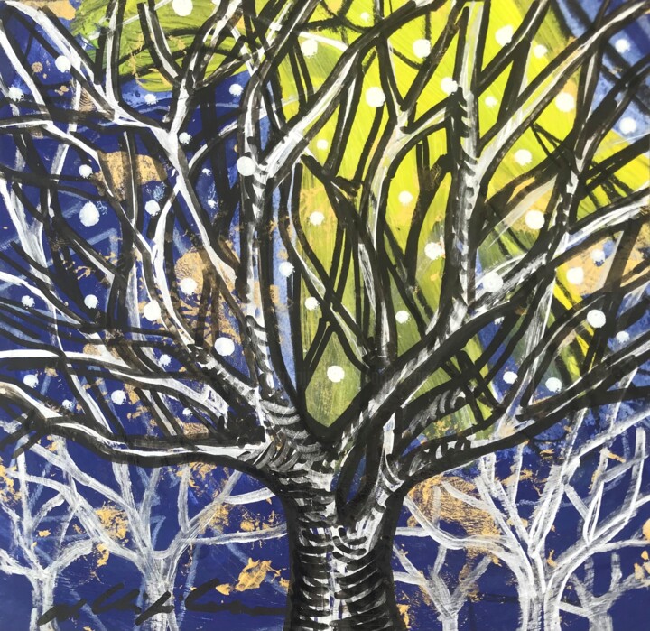 Peinture intitulée "Magic Cobalt Garden…" par Nathalia Chipilova, Œuvre d'art originale, Acrylique