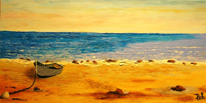 Pintura titulada "Barque au mouillage…" por Pich, Obra de arte original, Acrílico Montado en Bastidor de camilla de madera