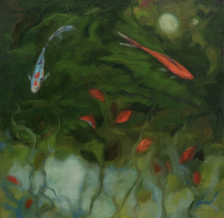 Autumn pond III 绘画, 15.9x15.9 in