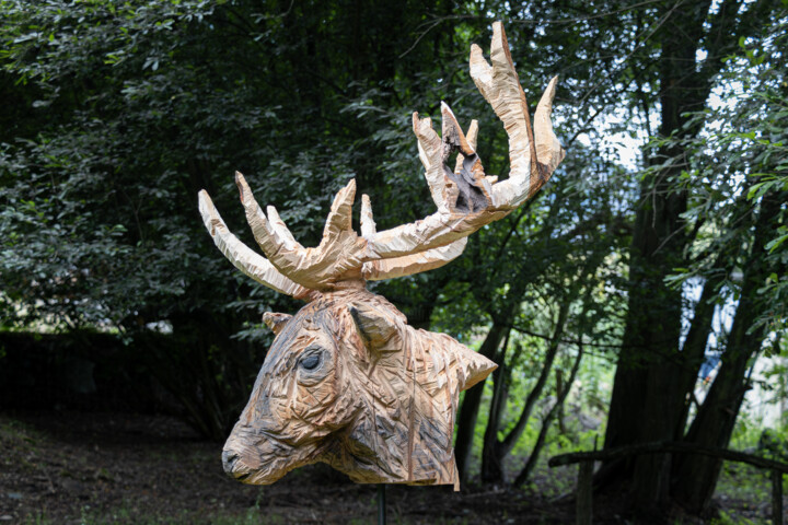 Tête de cerf taillé dans la masse 雕塑, 72.8x27.6 in