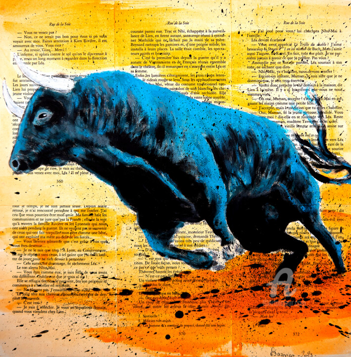 Toro Azul 绘画, 15.8x15.8 in