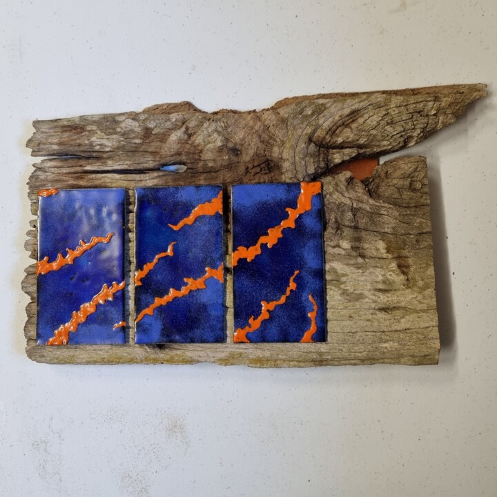 Skulptur mit dem Titel "Triptique Ciel et f…" von Isabelle Mathis, Original-Kunstwerk, Emaille Auf Keilrahmen aus Holz monti…