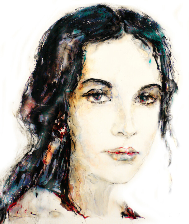 Schilderij getiteld ""Italian Lady"" door Hein Kocken, Origineel Kunstwerk, Acryl Gemonteerd op Houten paneel