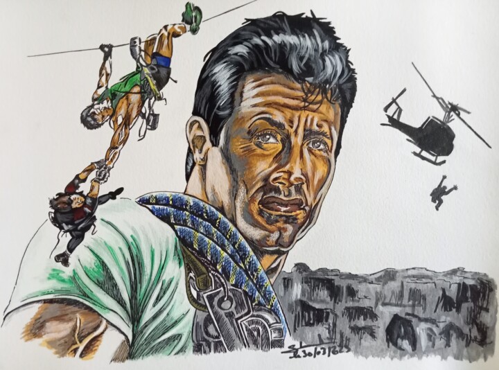 Illustration du film Cliffhanger: traque au sommet avec Sylv 图画, 11.7x16.5 in