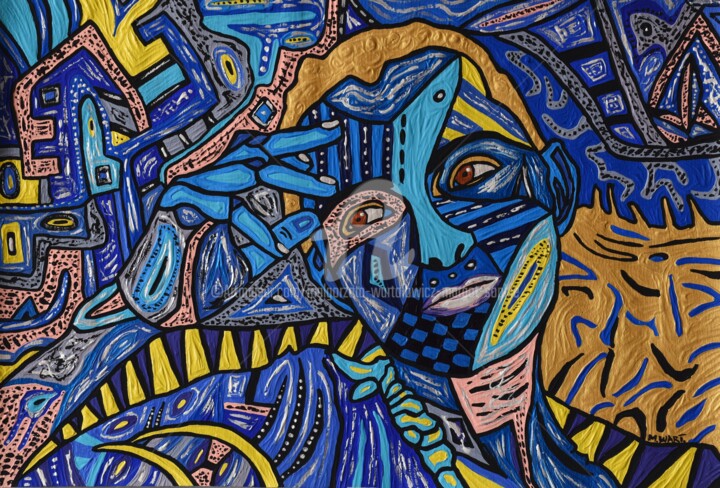 Blue Self-Portrait 绘画, 15.8x19.7 in