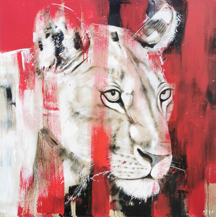 BIG CAT - LIONESS #12 绘画, 39.4x39.4 in