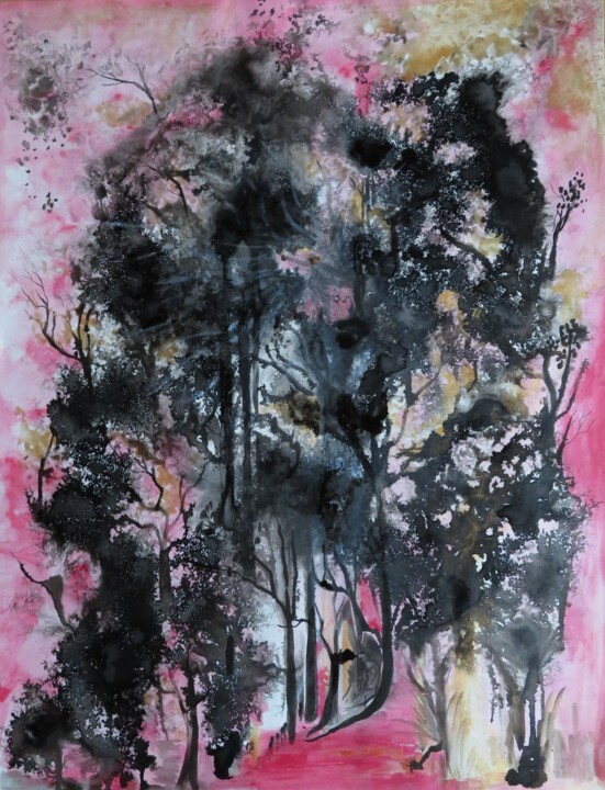 Peinture intitulée "Encr'Or - encres mi…" par Clau Redier-Clément, Œuvre d'art originale, Encre