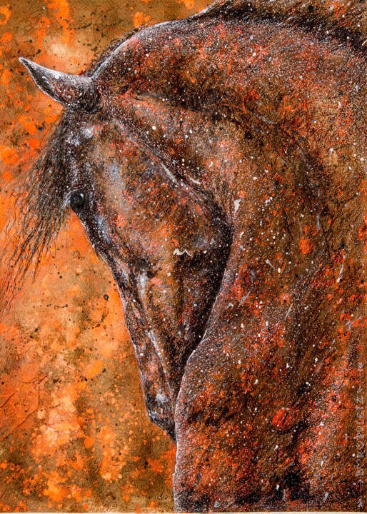 FIERY STALLION 绘画, 16.5x11.8 in
