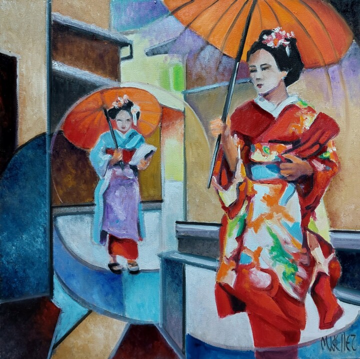 geishas 绘画, 15.8x15.8 in