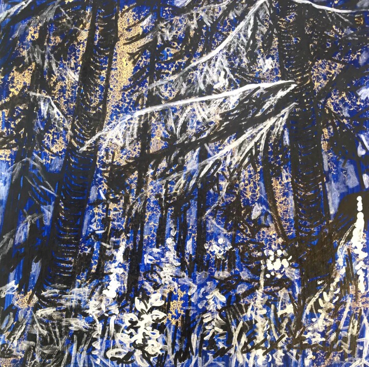 Peinture intitulée "Magic Cobalt Forest…" par Nathalia Chipilova, Œuvre d'art originale, Acrylique