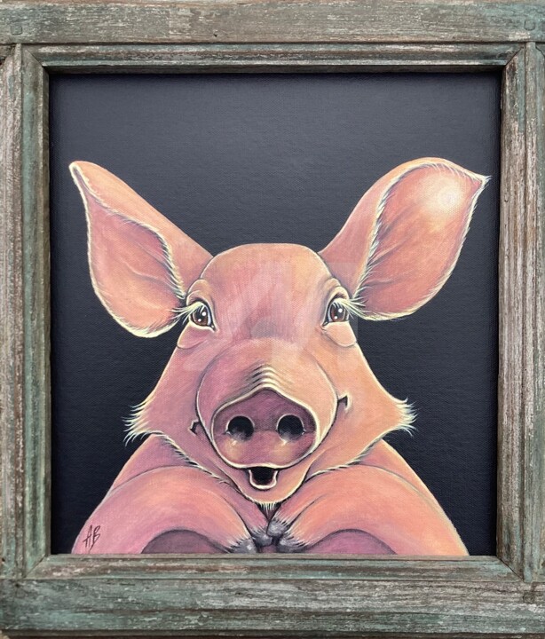 Le cochon souriant 绘画, 16.5x13.8 in