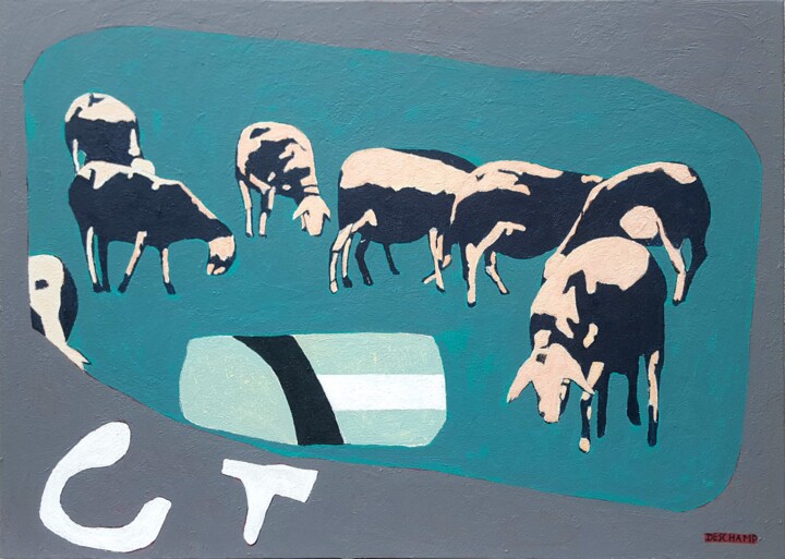 Pintura titulada "Les moutons" por Jean-Marie Deschamp, Obra de arte original, Acrílico Montado en artwork_cat.