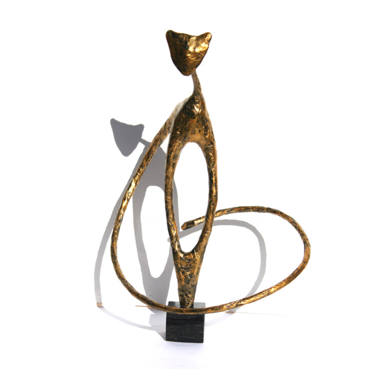Chat épuré doré, papier-bronze 雕塑, 15.4x8.3 in