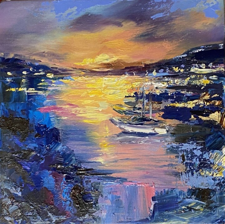 Schilderij getiteld "Marine Escape" door Ludmila Gorbunova, Origineel Kunstwerk, Olie Gemonteerd op Houten paneel