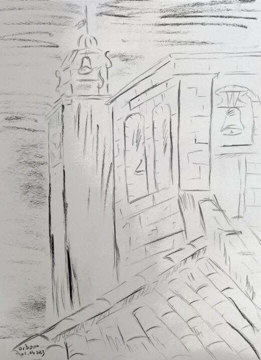Eglise du Barroux Vaucluse Drawing, 16.1x11.8 in