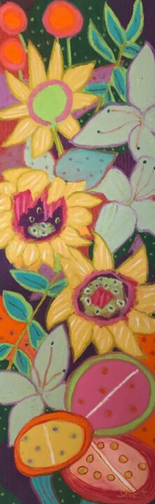 Sunflower and Lotus 绘画, 30x10 in
