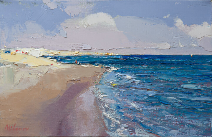 Painting titled "' Lefkada '" by Stojan Milanov, Original Artwork, Oil Mounted on Wood Stretcher frame