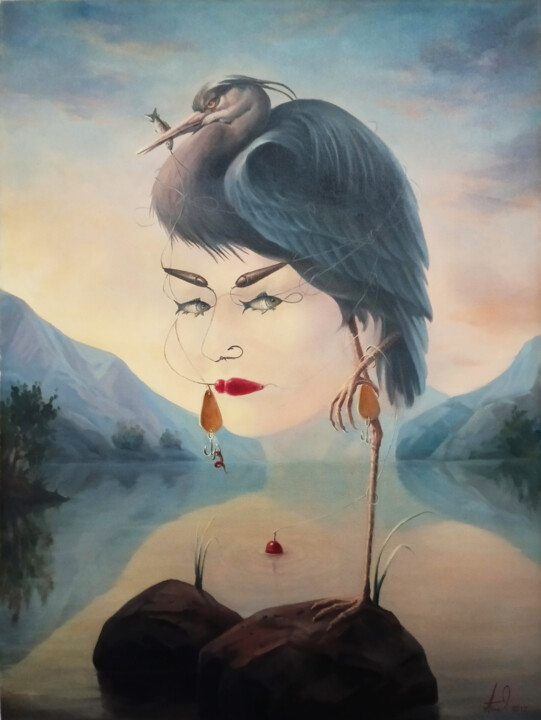 Fisherwoman 60x80cm, oil painting, surrealistic artwork 绘画, 31.5x23.6 in