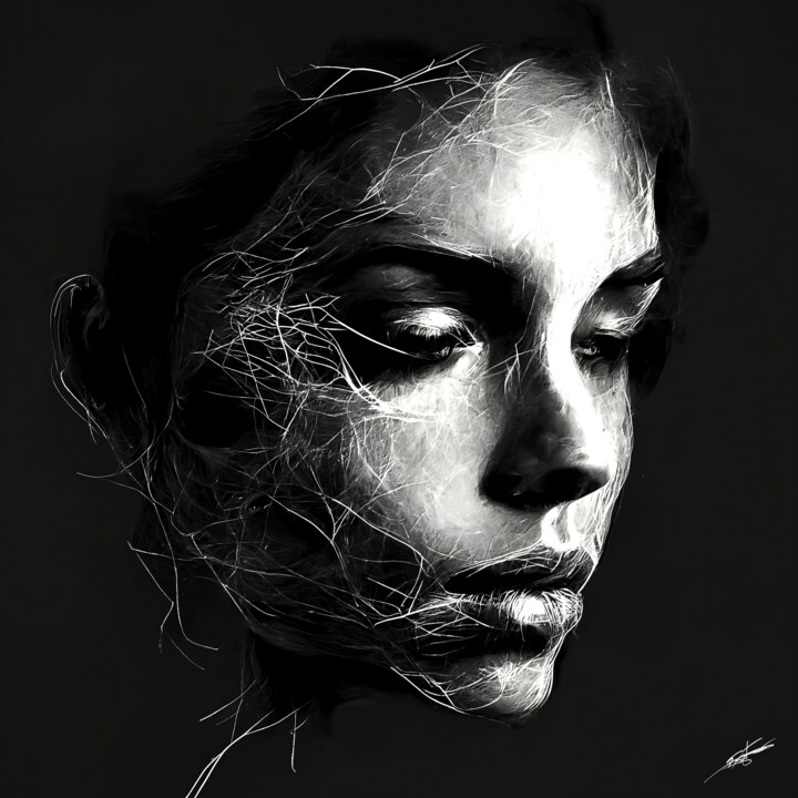 Digital Arts titled "trait pour trait" by Frédéric Font (Chroma), Original Artwork, Digital Painting Mounted on Wood Stretch…