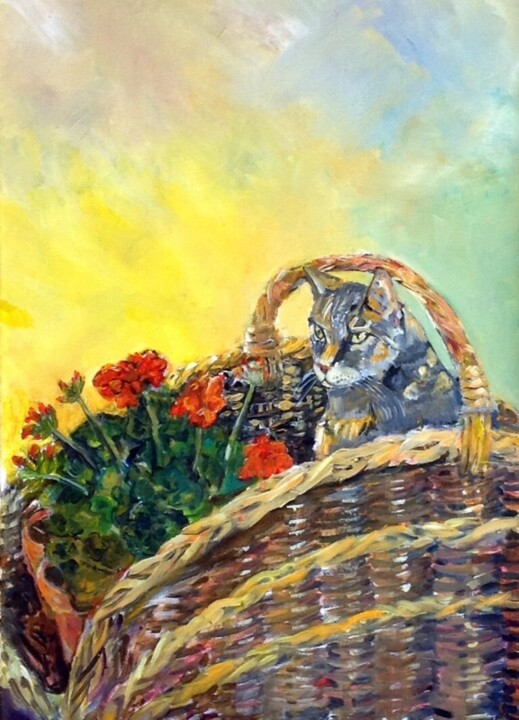 Geranium Cat 绘画, 27.6x23.2 in
