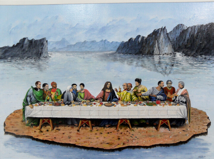 Peinture intitulée "Une ile entre le ci…" par Daniel Joux, Œuvre d'art originale, Huile