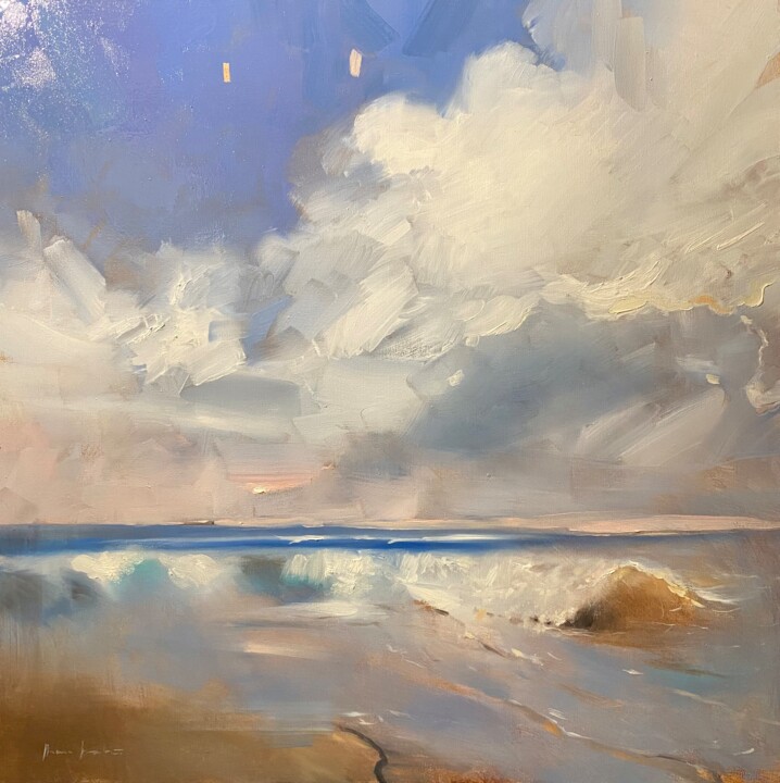 Painting titled "Wave" by Artem Grunyka, Original Artwork, Oil Mounted on Wood Stretcher frame