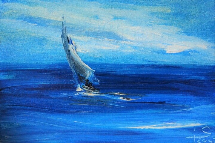 Under sail, series "In search of silence" 绘画, 3.9x5.9 in
