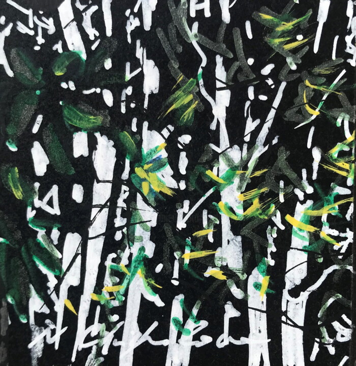 Drawing titled "Bambouseraie 2, 7x7…" by Nathalia Chipilova, Original Artwork, Gel pen