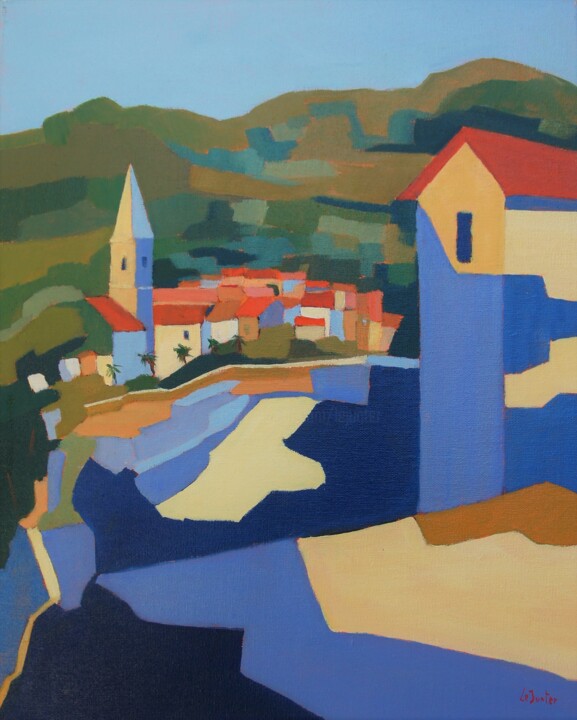 Peinture intitulée "Sanary, la montée d…" par Jean-Noël Le Junter, Œuvre d'art originale, Huile Monté sur Châssis en bois