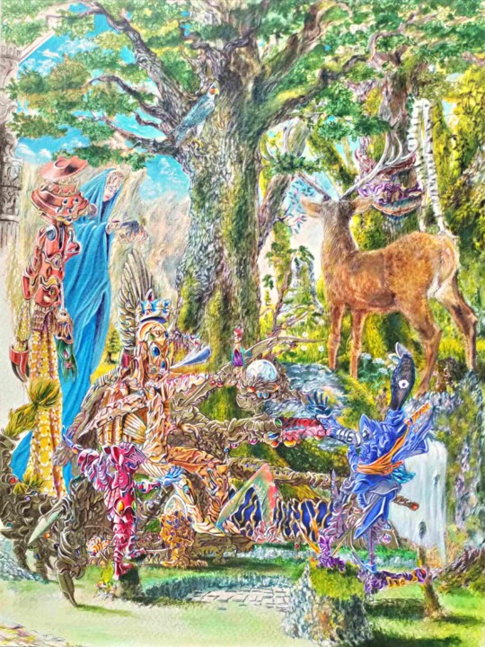 "Saint louis rendant la justice sous un arbre" 绘画, 12.6x9.5 in