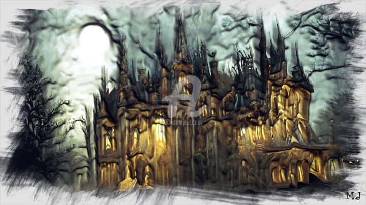 Digital Arts titled "Castle in the Mist…" by Armajay, Original Artwork, AI generated image