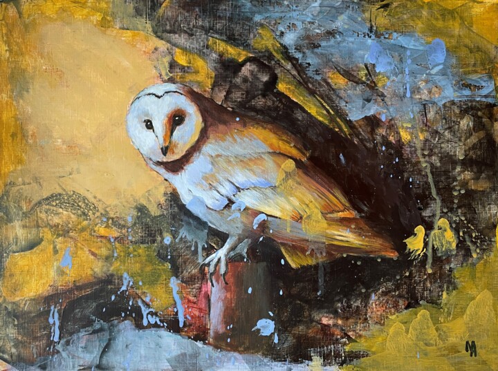 ''Owl in the Thick of the Forest'' 绘画, 11.8x15.8 in