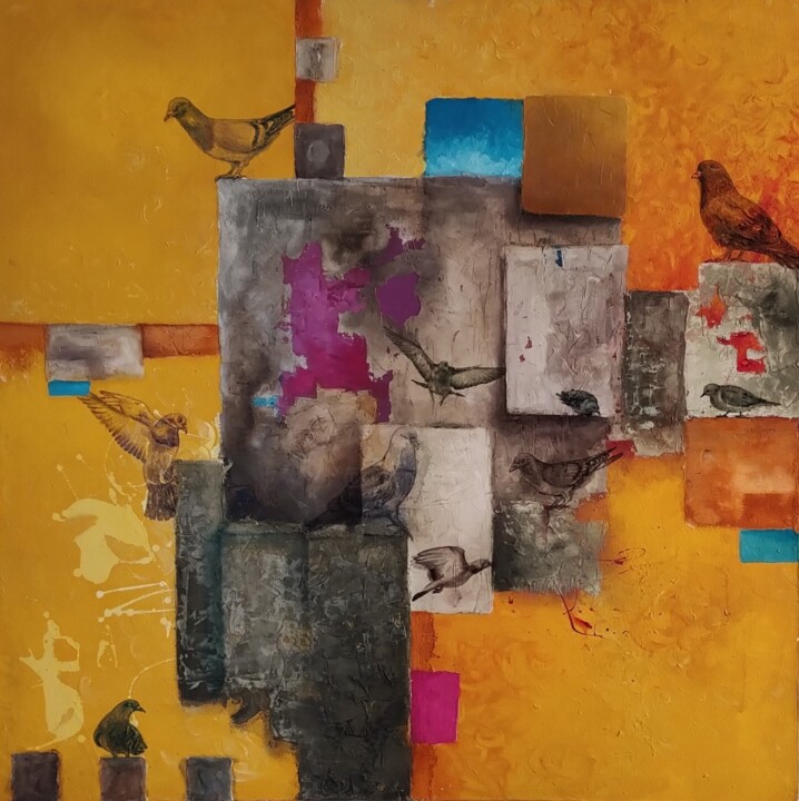 Painting titled "Vuelos I" by Andrés Narváez, Original Artwork, Acrylic Mounted on Wood Stretcher frame