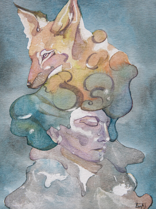 Femme et Renard 绘画, 15.8x11.8 in