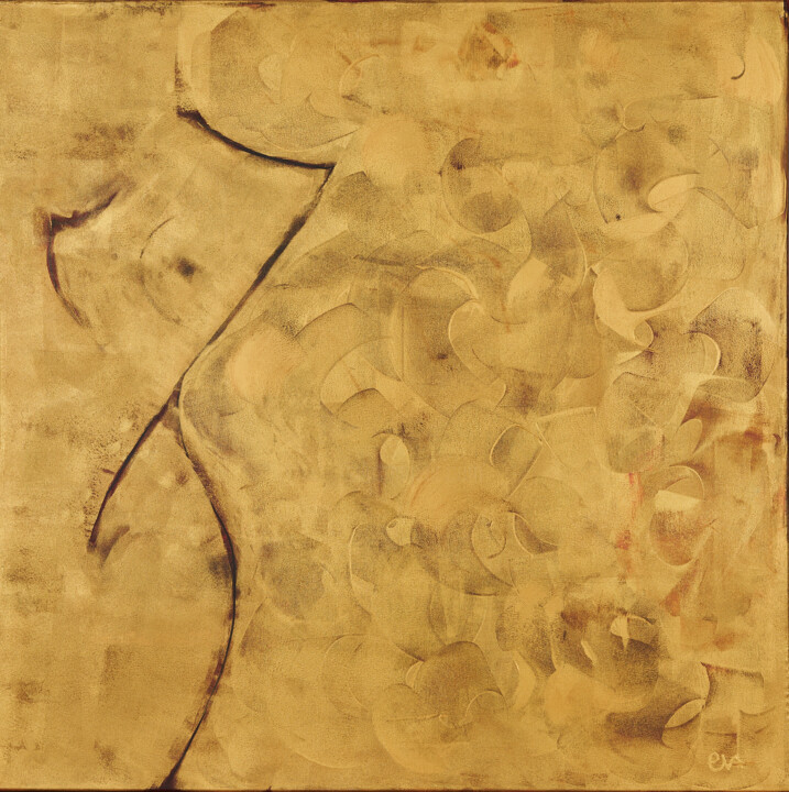 Painting titled "Femme Or" by Evelyne Nantermod, Original Artwork, Acrylic
