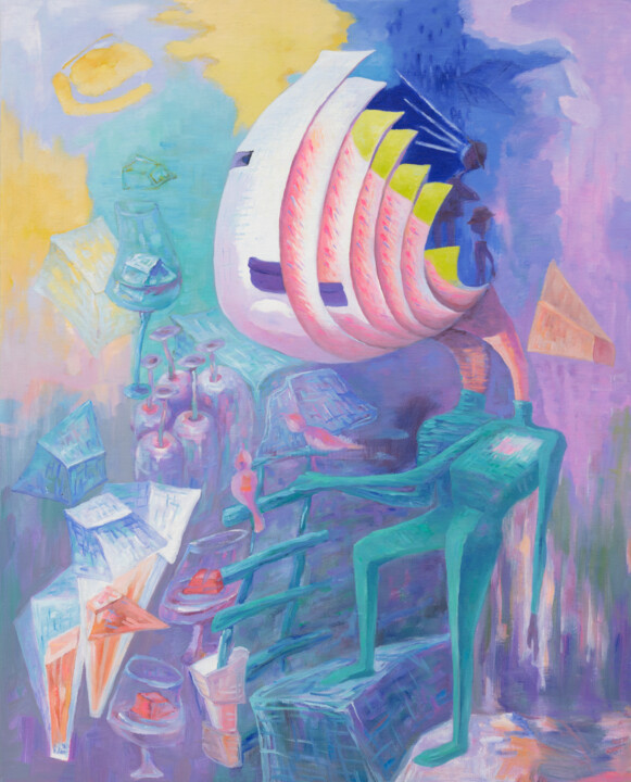 Schilderij getiteld "METAVERSE I - ONE D…" door Bin Xu, Origineel Kunstwerk, Olie Gemonteerd op Frame voor houten brancard