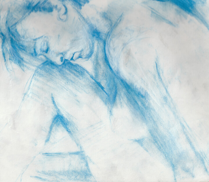 Desenho intitulada "etude bleue" por Grégory Geng, Obras de arte originais, Lápis
