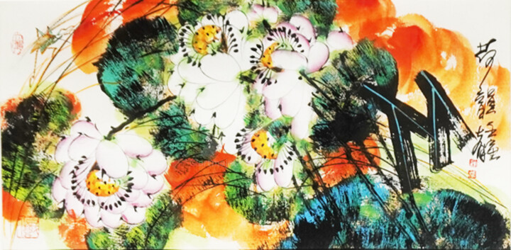 Ζωγραφική με τίτλο "Rhythm of the Lotus…" από Dayou Lu, Αυθεντικά έργα τέχνης, Χρωστικές ουσίες