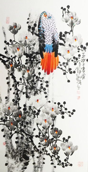 Painting titled "Fragrance of Magnol…" by Dayou Lu, Original Artwork, Pigments