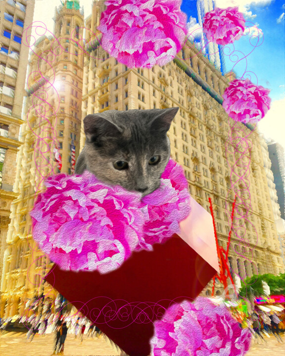 Purring in the Peony Rain 数字艺术