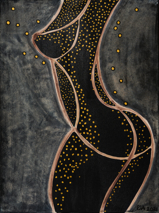 Painting titled "Femme noire" by Evelyne Nantermod, Original Artwork, Acrylic