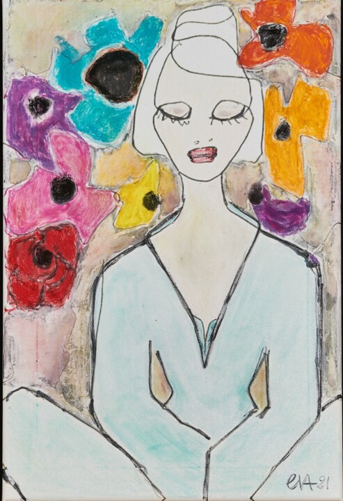 Painting titled "Méditation" by Evelyne Nantermod, Original Artwork, Acrylic