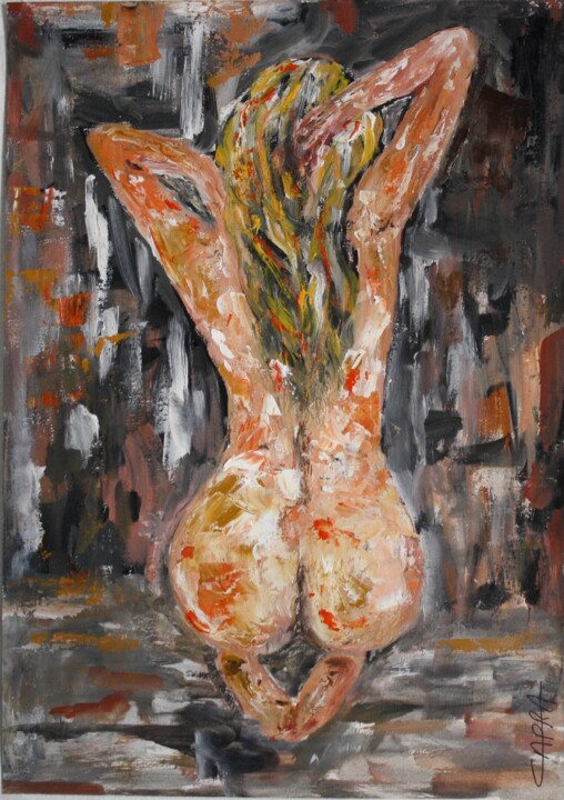 Dos nu nacked nude femme girl 绘画, 11.7x8.3 in