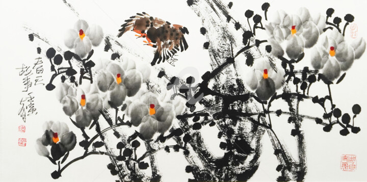 Painting titled "Spring story 春天故事 （…" by Dayou Lu, Original Artwork, Pigments