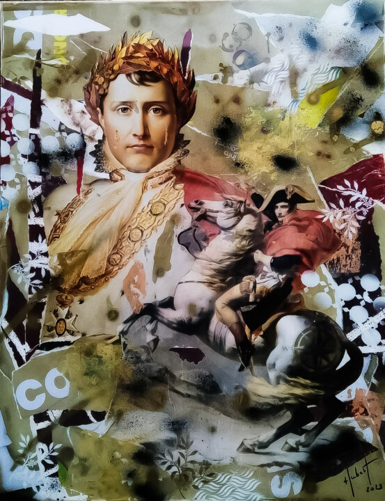 Collages intitulée "Napolé or" par Fabrice Hubert, Œuvre d'art originale, Collages Monté sur Châssis en bois