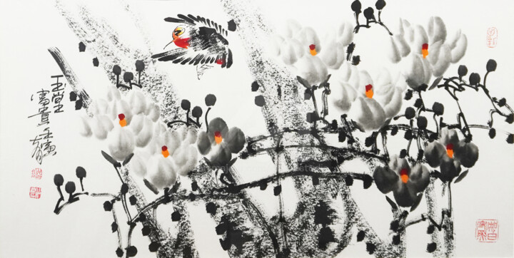 Painting titled "Fragrance of Magnol…" by Dayou Lu, Original Artwork, Pigments