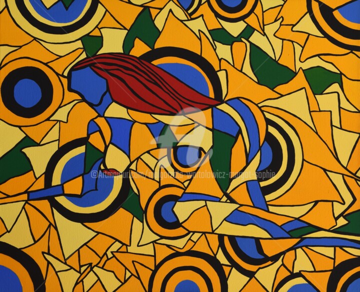 Naked Woman in the Background of Sunflowers /Right part 绘画, 19.7x23.6 in