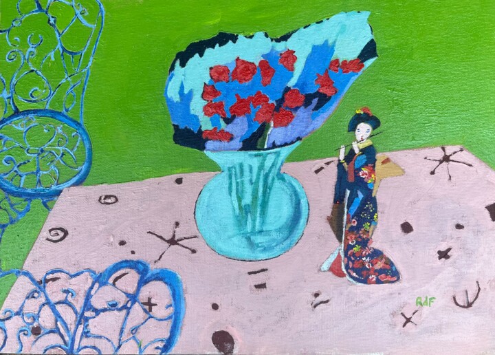 Peinture intitulée "The Japanese figuri…" par Rebecca De Figueiredo, Œuvre d'art originale, Huile Monté sur Carton