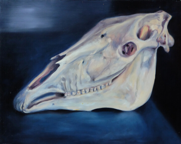 Horse skull with bullet hole 绘画, 15.8x19.7 in