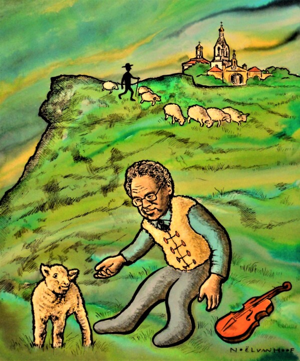 「Itzhak Perlman / Br…」というタイトルの絵画 Noël Van Hoofによって, オリジナルのアートワーク, 水彩画